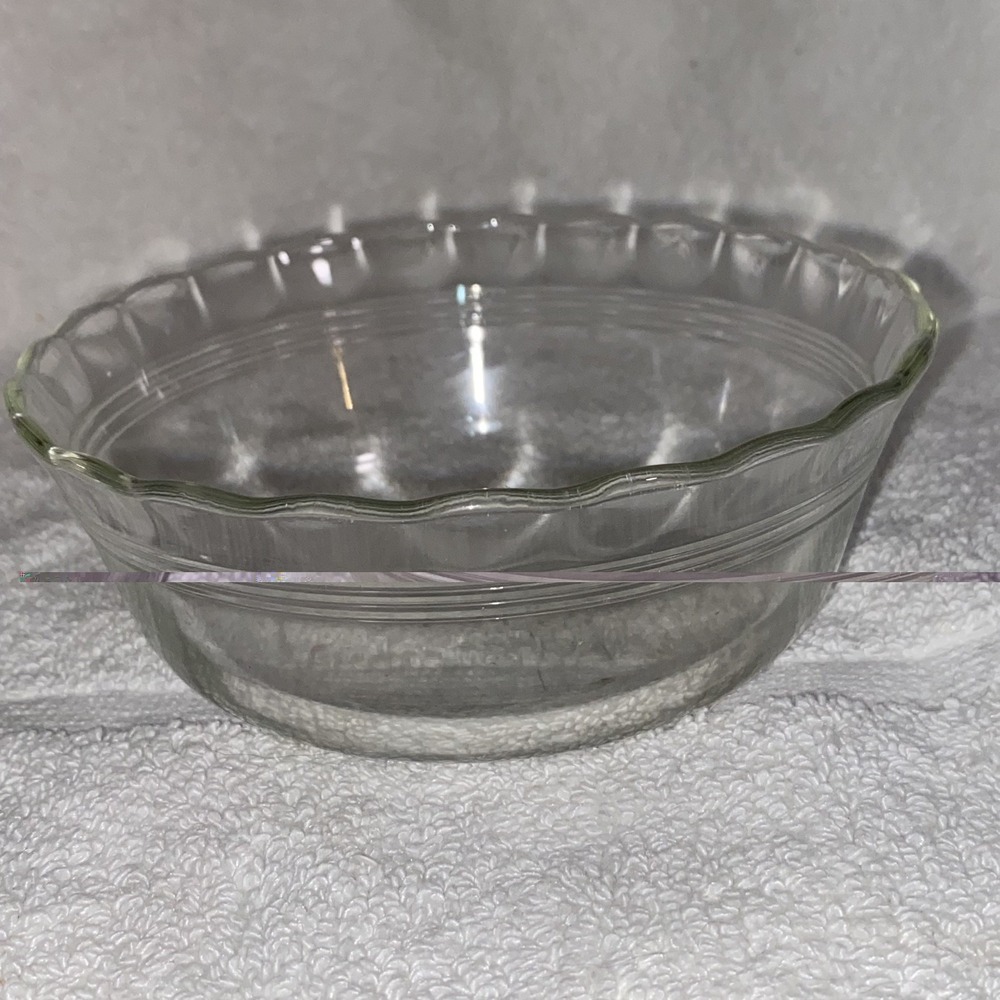 VTG Pyrex 1 pt clear glass bowl 465 AA-21 3 Ring Scalloped 5 3/8" set of 2